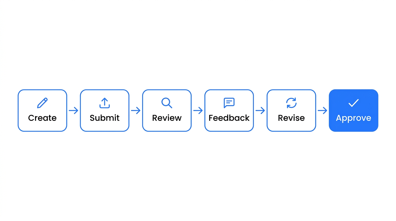 Diagram showing the MLR review workflow — medical, legal, and regulatory reviewers evaluating promotional content